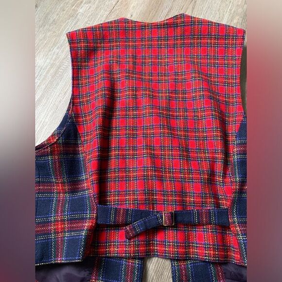 VTG 90s Liz Sport Plaid Blazer Wool Vest Multi Color Red Blue Green Size 10 M - Picture 7 of 10